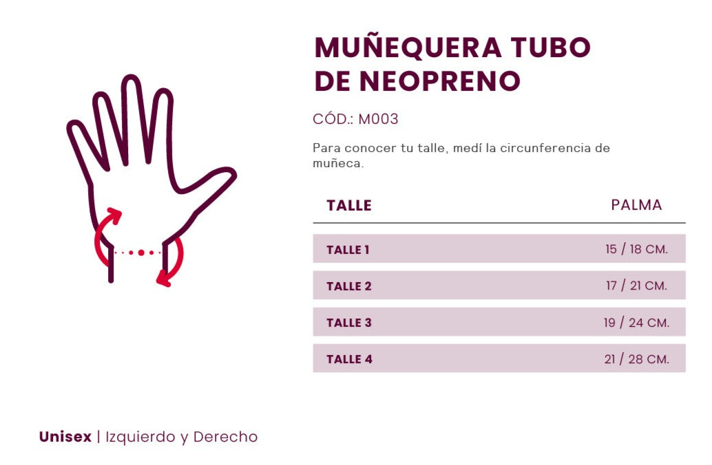 "Muñequera tubo de neopreno ideal para brindar soporte y protección a la muñeca. Fabricada con material flexible y duradero, perfecta para actividades deportivas y para prevenir lesiones. Ajuste cómodo y eficaz."