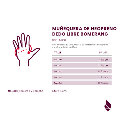 Descubre la muñequera Boomerang de dedo libre, fabricada en neopreno de alta calidad para ofrecer soporte y comodidad. Ideal para deportes, rehabilitación o prevención de lesiones, esta muñequera proporciona una excelente protección para la muñeca mientras mantiene la libertad de movimiento.